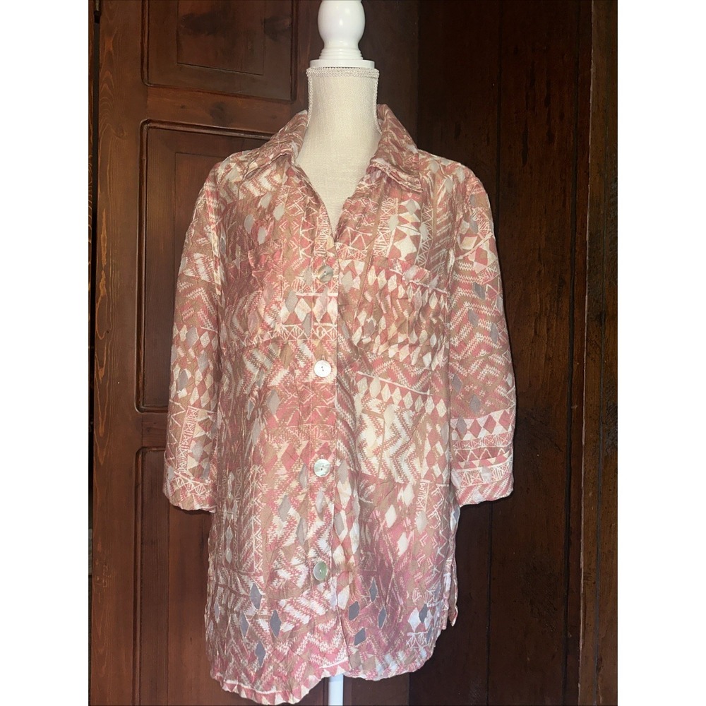 Ruby Rd. Women's Shirt Size 16 Geometric Print Sheer Tunic Blouse Beach Cover